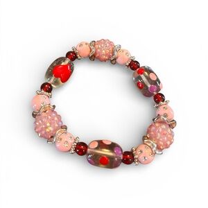 Pink and Red Heart Beaded Bracelet